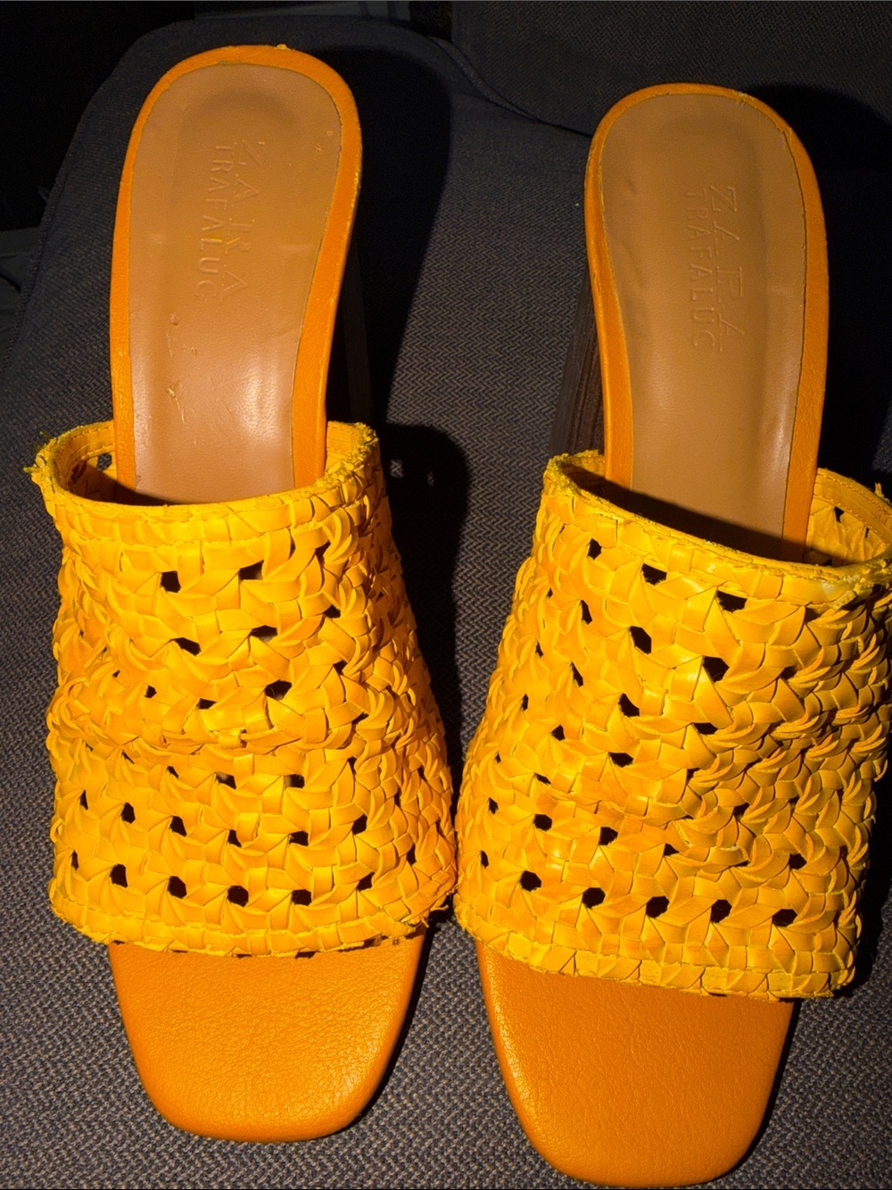 Zara Yellow Woven Slide Mules